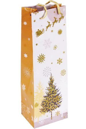 Подарочный пакет для бутылки ЭЛЕГАНТНОЕ РОЖДЕСТВО (с ёлочкой и упряжкой), 12х36 см, Due Esse Christmas