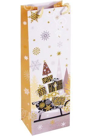 Подарочный пакет для бутылки ЭЛЕГАНТНОЕ РОЖДЕСТВО (с подарками в санях), 12х36 см, Due Esse Christmas