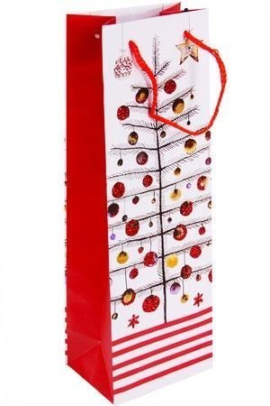 Подарочный пакет для бутылки CHRISTMAS CHARM (с ёлкой), бело-красная гамма, 12х36 см, Due Esse Christmas