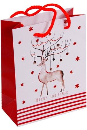 Подарочный пакет CHRISTMAS CHARM (с оленем), бело-красная гамма, 14х18 см, Due Esse Christmas
