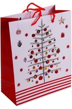 Подарочный пакет CHRISTMAS CHARM (с ёлкой), бело-красная гамма, 20х25 см, Due Esse Christmas