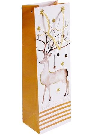 Подарочный пакет для бутылки CHRISTMAS CHARM (с оленем), бело-золотая гамма, 12х36 см, Due Esse Christmas