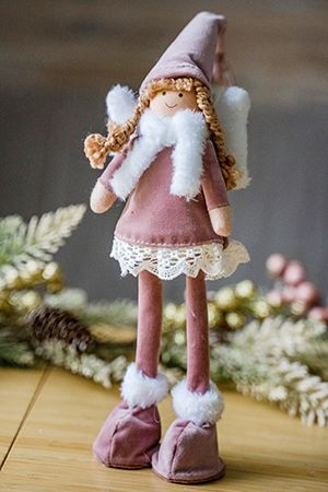 Новогодняя фигурка под ёлку АНГЕЛОЧЕК ГНОМИК, текстиль, розовая, 35 см, Due Esse Christmas
