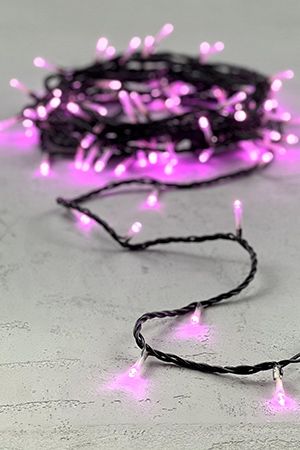 Светодиодная гирлянда 24V Quality Light 100 розовых LED ламп 10 м, черный ПВХ, соединяемая, IP44, BEAUTY LED