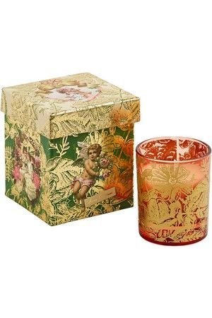 Свеча с стеклянном стакане РОМАНТИКА РОЖДЕСТВА, Подарочная коробка - Музыкальная шкатулка, стекло, красная с золотым, 9 см, EDG