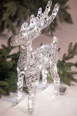 Светящаяся фигура ДОМАШНИЙ ОЛЕНЬ, серебряный, 50 теплых белых mini LED-огней, 50 см, таймер, батарейки, Koopman International