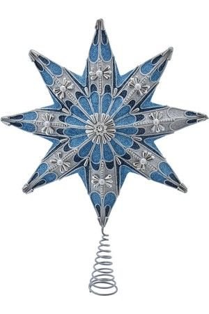 Ёлочная верхушка ЗВЕЗДА КЛАРИС, голубая с серебряным, 42 см, Kurts Adler