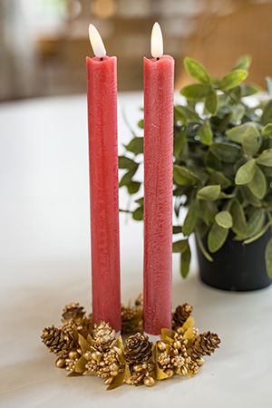 Набор рустикальных восковых свечей MAGIC FLAME, красные, "натуральный фитилек", тёплые белые мерцающие LED-огни, 25 см (2 шт.), Peha Magic
