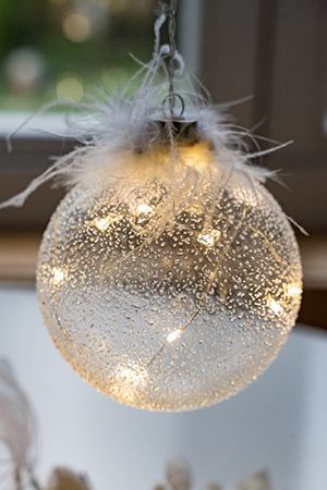 Светящийся ёлочный шар ЧУДО В ПЁРЫШКАХ, стекло, 10 тёплых белых микро LED-огней, 12 см, Peha Magic