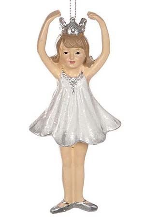 Ёлочная игрушка КРОШКА-ПРИНЦЕССА, (руки вверху), полистоун, белая с серебристым, 12.5 см, Goodwill