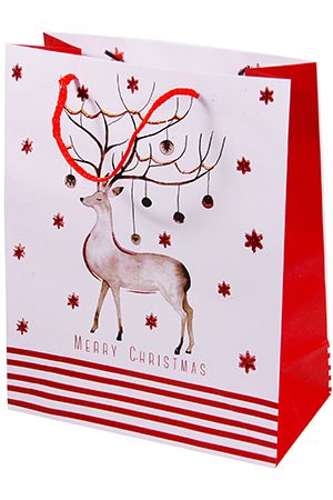 Пакет для подарков CHRISTMAS CHARM (с оленем), бело-красная гамма, 27х33 см, Due Esse Christmas