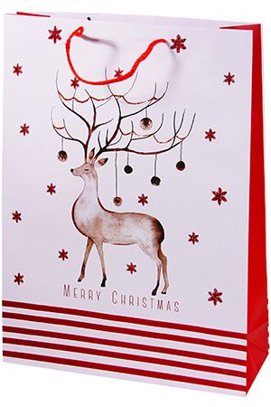 Пакет для подарков CHRISTMAS CHARM (с оленем), бело-красная гамма, 33х45 см, Due Esse Christmas