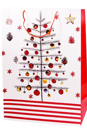 Пакет для подарков CHRISTMAS CHARM (с ёлкой), бело-красная гамма, 44х61 см, Due Esse Christmas