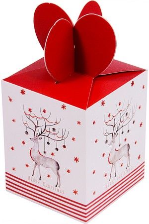 Подарочная коробка CHRISTMAS CHARM (с оленем), бело-красная гамма, 10х10х12.5 см, Due Esse Christmas