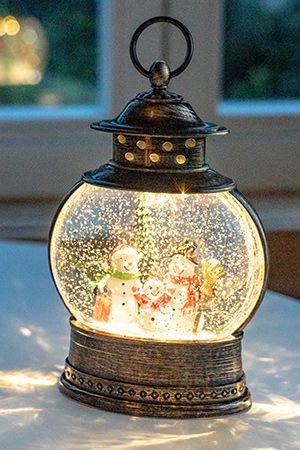 Новогодний снежный фонарь СНЕГОВИЧКОВОЕ СЕМЕЙСТВО, бронзовый, LED-огни, 28 см, батарейки, Peha Magic