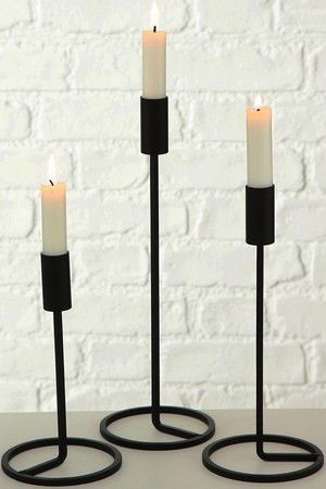 Подсвечники под одну свечу ФАЙО, металлические, чёрные, 20-32 см (3 шт.), Boltze