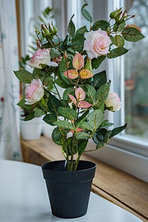 Искусственное растение РОЗОВЫЙ КУСТ в горшке, полиэстер, нежно-розовый, 50 см, Kaemingk