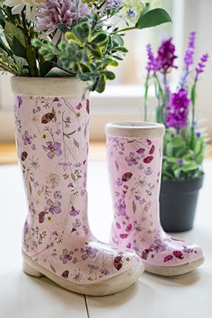 Декоративное кашпо-сапог VILLAGE FLOWERS, розовый, терракотовое, 21 см, Kaemingk