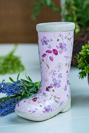 Декоративное кашпо-сапог VILLAGE FLOWERS малое, розовый, терракотовое, 16 см, Kaemingk