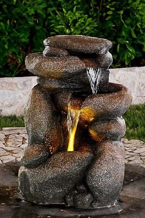 Декоративный садовый фонтан-каскад ШАРМ РОШЕ, искусственный камень, тёплая белая LED-подсветка, 53 см, Kaemingk (Lumineo)