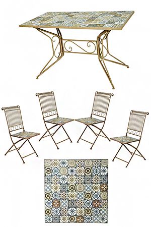 Садовая мебель с мозаикой ТУЛУЗА (стол и 4 стула), металл, керамика, Kaemingk