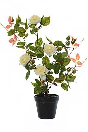 Искусственное растение РОЗОВЫЙ КУСТ в горшке, полиэстер, белый, 50 см, Kaemingk