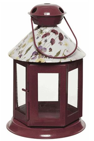 Фонарик-подсвечник ДОБРУША лиловый с цветами, металл, стекло, 18 см, Kaemingk