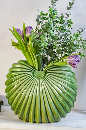Фарфоровая ваза для цветов РОКАЙЛЬ, зелёная, 30 см, Kaemingk