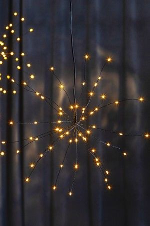 Светильник подвесной FIREWORK (ФЕЙЕРВЕРК), 60 тёплых белых микро LED-огней, 26х26 см, чёрная проволока, таймер, батарейки, STAR trading