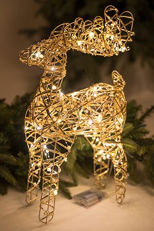Светящийся олень ТЕССИТУРА ДОРО, золотой, 40 тёплых белых mini LED-огней, 50 см, батарейки, Koopman International