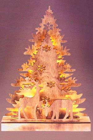 Декоративный деревянный светильник ОЛЕНЬЯ ЧАЩА, 16 тёплых белых LED-огней, 38х24 см, батарейки, Koopman International