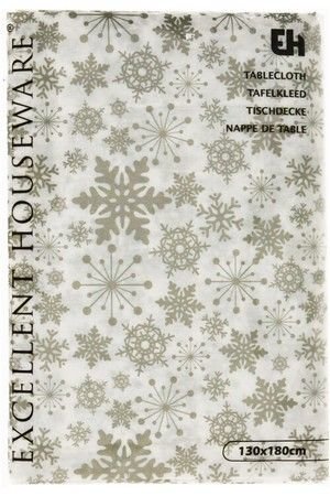 Скатерть БЛИЗЗАРД, серебряные снежинки, 130х180 см, Koopman International