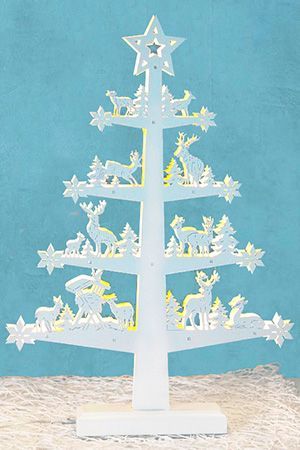 Декоративный новогодний светильник FAUNA - ОЛЕНЬЯ ЁЛОЧКА, деревянный, белый, 11 тёплых белых LED-огней, 47 см, STAR trading
