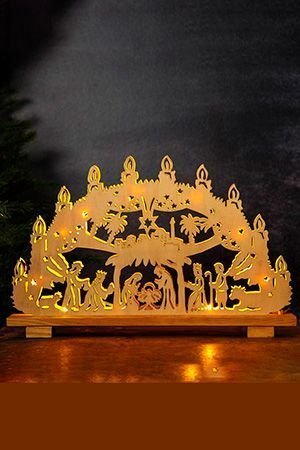 Рождественский светильник-мостик ВИФЛЕЕМСКАЯ НОЧЬ, деревянный, 10 тёплых белых LED-огней, 45х29 см, батарейки, STAR trading