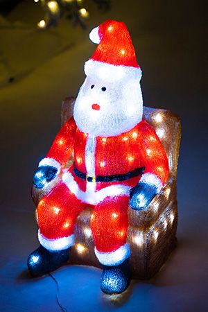 Светящаяся акриловая фигура САНТА В КРЕСЛЕ, 100 холодных белых LED-огней, 60 см, уличный, Kaemingk (Lumineo)