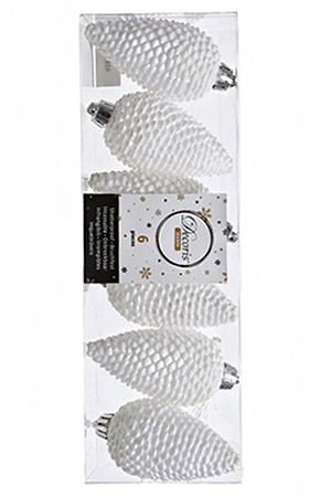 Набор ШИШКИ ЕЛОВЫЕ, белоснежный, 8 см (упаковка 6 шт.), Kaemingk (Decoris)