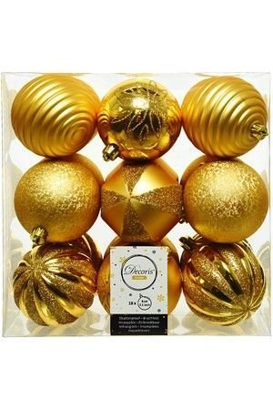 Набор пластиковых шаров МОЛЬТЕ ТРАМЕ, золотой, 8 см (упаковка 18 шт.), Kaemingk (Decoris)