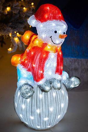 Светящаяся акриловая фигура СНЕГОВИЧОК НА ШАРЕ, 100 холодных белых LED-огней, 70 см, уличный, Kaemingk (Lumineo)