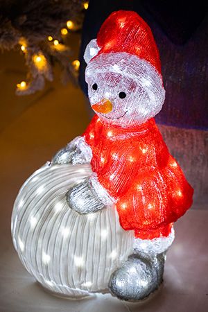 Светящаяся акриловая фигура СНЕГОВИЧОК И СНЕЖНЫЙ КОМ, 90 холодных белых LED-огней, 60 см, уличный, Kaemingk (Lumineo)