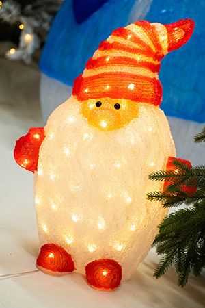 Светящаяся акриловая фигура ЗАБАВНЫЙ ГНОМ, 80 тёплых белых LED-огней, 65 см, уличный, Kaemingk (Lumineo)