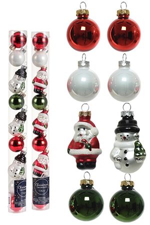 Набор стеклянных ёлочных игрушек REAL NEW YEAR, красный, зелёный и белый, 3-5 см (упаковка 9 шт.), Kaemingk (Decoris)