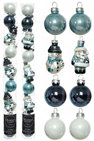 Набор стеклянных ёлочных игрушек REAL NEW YEAR, синий, голубой и белый, 3-5 см (упаковка 9 шт.), Kaemingk (Decoris)