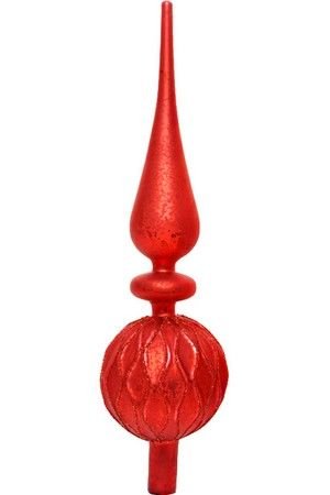 Елочная верхушка DIAMOND (ребристое рифление), стеклянная, матовая, красная, 31 см, Kaemingk (Decoris)