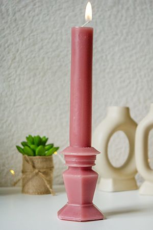 Декоративная свеча АНТИЧНОЕ ИЗЯЩЕСТВО с гранёным основанием, розовый бархат, парафин, 25 см, Kaemingk