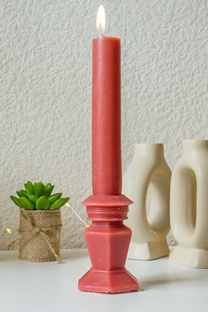 Декоративная свеча АНТИЧНОЕ ИЗЯЩЕСТВО с гранёным основанием, светло-терракотовая, парафин, 25 см, Kaemingk