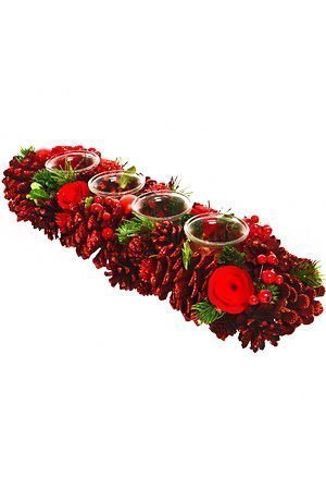 Подсвечник из шишек FOREST IN RED, на 4 чайных свечи, 45 см, Kaemingk