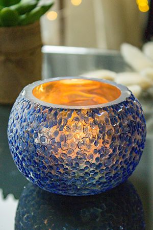 Стеклянный подсвечник МОРОЗНАЯ РОСА, под чайную свечу, синий бархат, 8х6 см, Kaemingk