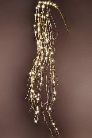 Светящаяся ветка ROMANTIC WILLOW, золотая, 120 тёплых белых микро LED-огней, 0.7+3 м, Kaemingk (Lumineo)
