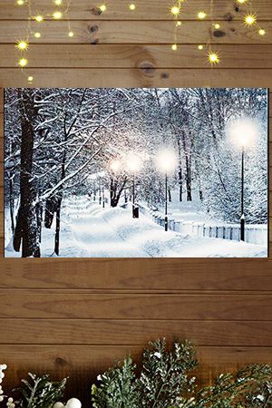 Светящаяся картина ЗИМНИЙ ПРОМЕНАД - АЛЛЕЯ, 6 холодных/тёплых LED-огней, 58х38 см, батарейки, Kaemingk (Lumineo)