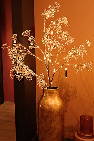Декоративная светящаяся ветка МОРОЗНАЯ ГИПСОФИЛА, 100 тёплых белых микро LED-огней, 120 см, Kaemingk (Lumineo)